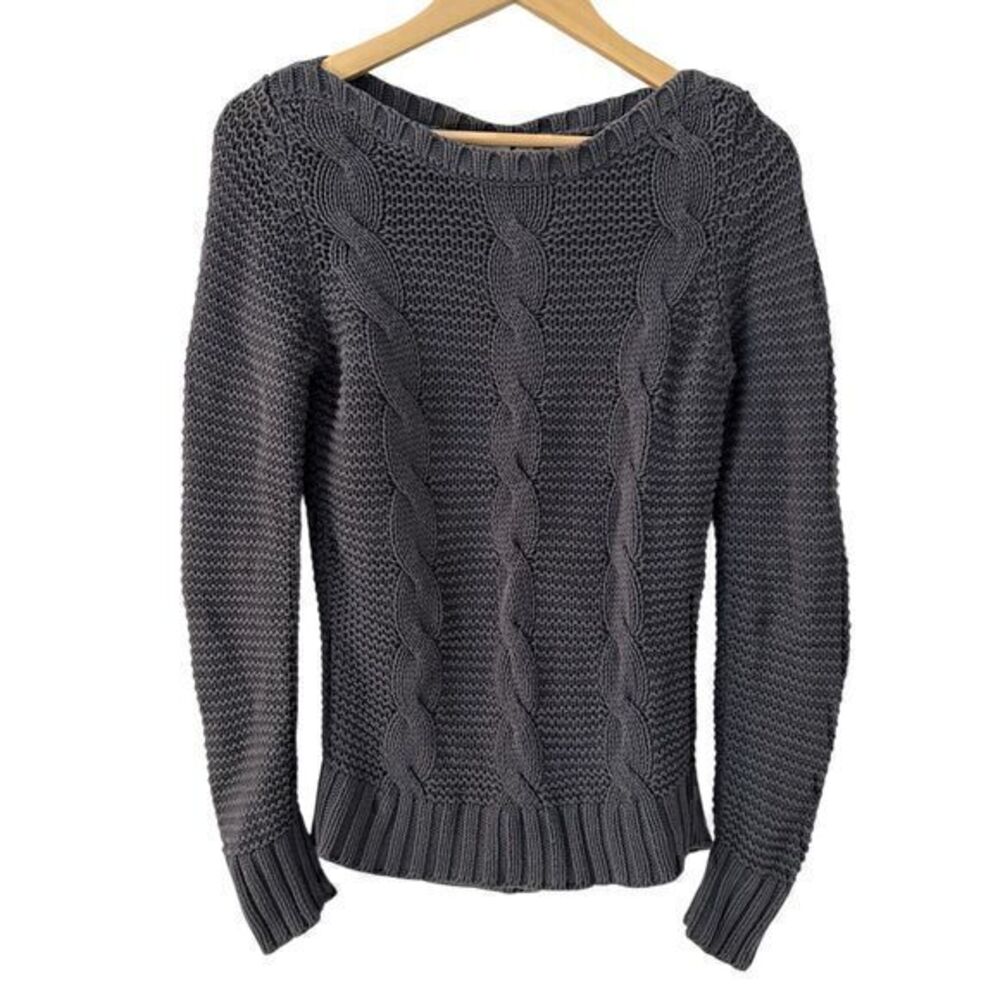 Espirit Vintage Grey Cotton Blend Pullover Cable Knit Crew Neck Sweater Size XS
